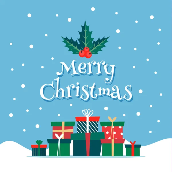 Feliz Navidad plantilla de tarjeta de felicitación con letras lindas y regalos. plantilla de diseño de ilustración vectorial — Archivo Imágenes Vectoriales