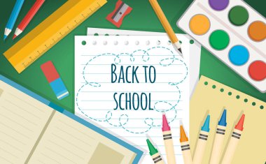 Düz stil, eğitim, öğrenme, okul ya da üniversite konsepti olarak okula dönüş illüstrasyonları.