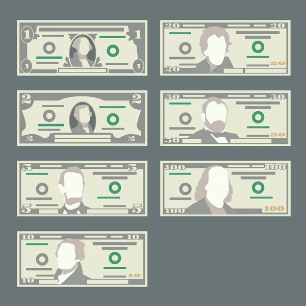Insamling av amerikanska dollarsedlar. Pengar vektor illustration i platt stil — Stock vektor