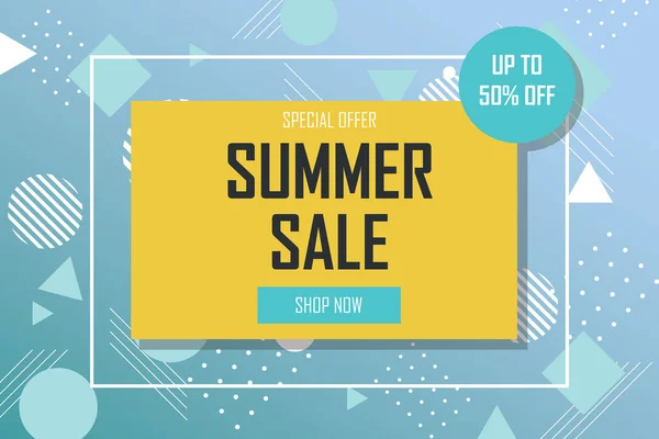 Summer sale banner template with trendy abstract geometric background. Discount, special offer, Vector illustration — Stock Vector