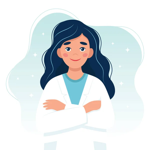 Mujer médico lindo personaje. Ilustración vectorial en estilo plano — Archivo Imágenes Vectoriales