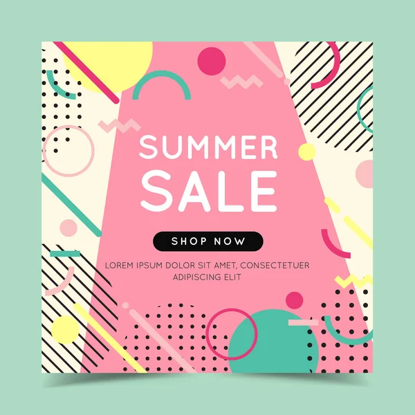 Banner de venta de verano con formas geométricas abstractas de moda. Ilustración vectorial en estilo plano — Archivo Imágenes Vectoriales
