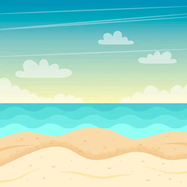 Paisaje playa. Colorido diseño de verano. Ilustración vectorial en estilo plano — Archivo Imágenes Vectoriales