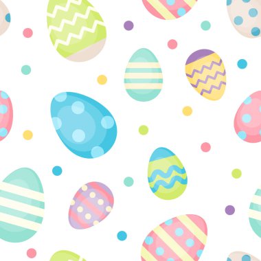 Paskalya yumurtaları. Süslü yumurtalar. Pastel renklerde kusursuz desenler. Arkaplan şablonu