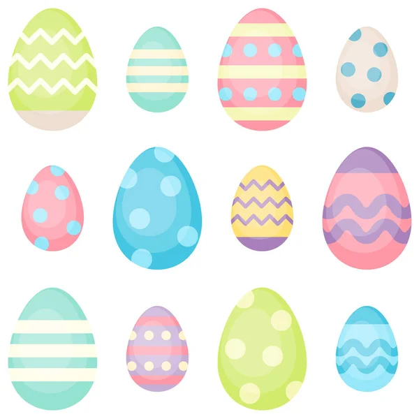 Ovos de Páscoa - ilustração vetorial de ovos decorados em cores pastel. Modelo de fundo festivo bonito — Vetor de Stock