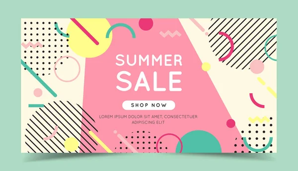 Banner de venta de verano con formas geométricas abstractas de moda. ilustración en estilo plano —  Fotos de Stock