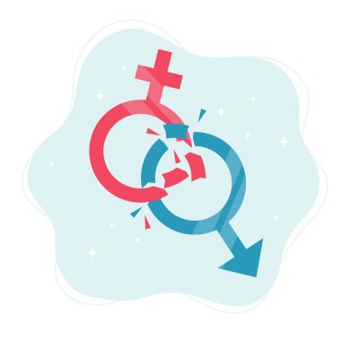 Gender norms concept. Gender symbols breaking in pieces. Vector illustration in flat style clipart