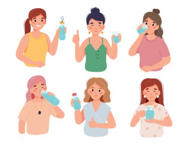 Biraz daha su iç. Şişeli ve bardaklı kadın karakterler.