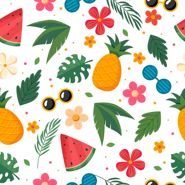 Modèle d'été avec fruits, feuilles et fleurs. illustration en style plat — Photo
