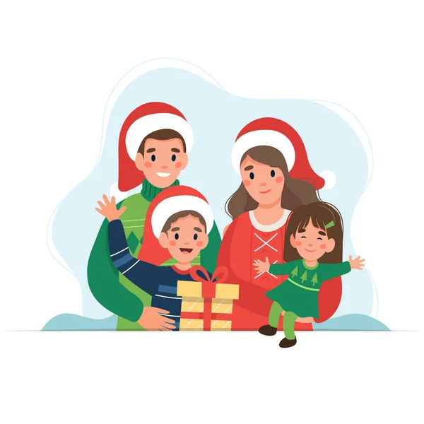 Noel 'de mutlu bir aile. Düz biçimdeki şirin vektör illüstrasyonu — Stok Vektör