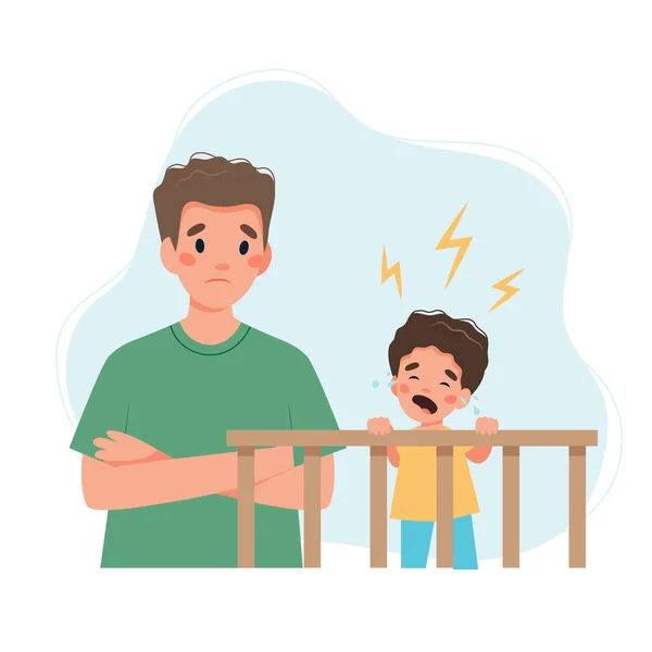 Padre con el bebé llorando. Concepto de problemas de sueño infantil. — Vector de stock