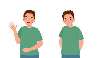 Mutlu ve üzgün genç adam. Farklı duygular konsepti