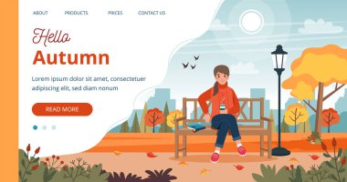 Sonbahar şablonu içinde bir kadın, düz çizim