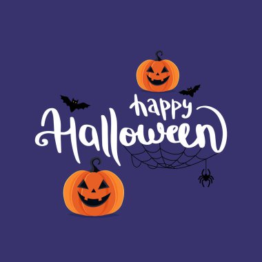 Cadılar Bayramı mektupları, balkabakları ve yarasalarla. Düz biçimli illüstrasyon