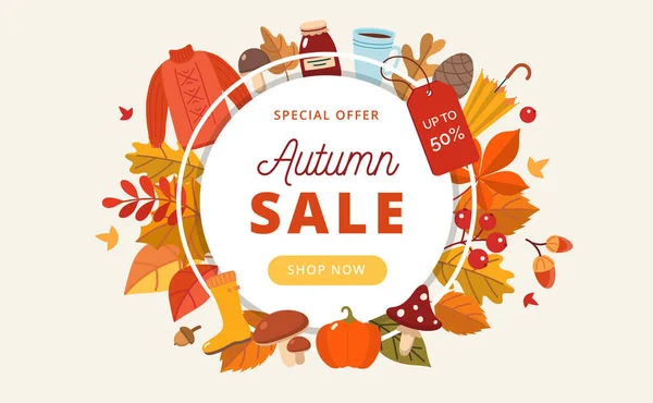 Autumn sale banner with leaves and autumn elements — Stock Photo, Image