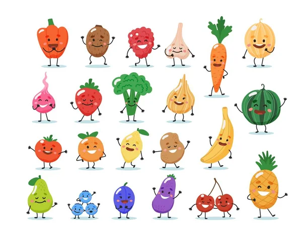 Personajes de frutas y verduras. Ilustración vectorial — Vector de stock