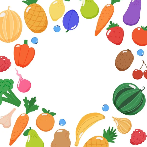 Cadre fruits et légumes avec espace de copie, illustration vectorielle en style plat — Image vectorielle