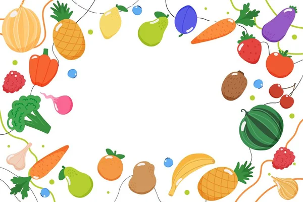 Fruits and vegetables background, vector illustration in flat style — Stock Vector