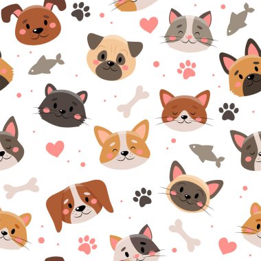 Sevimli hayvanlar, farklı kedi ve köpekler.