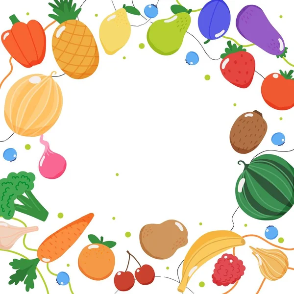 Fondo de frutas y verduras, ilustración vectorial en estilo plano — Vector de stock