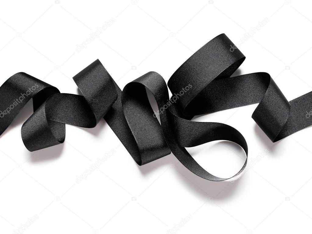 Close up of black ribbon isolated on white background