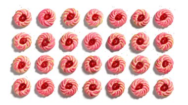 Renkli bir amaretti deseni, kirazlı badem manzarası, 