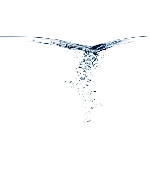 Kék víz hullám örvény örvény és buborékok elszigetelt fehér — Stock Fotó