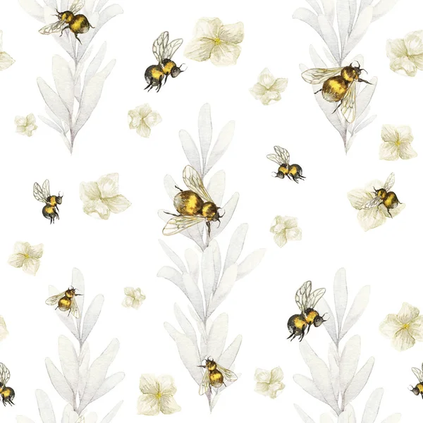 bumblebee çiçekler ve yaprakların dalları ile sorunsuz ışık arka plan