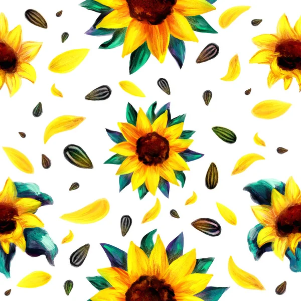 Modello Senza Cuciture Con Girasoli Astratto Sfondo Floreale Design Tessile — Foto Stock