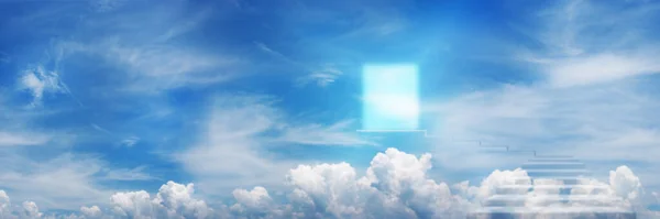 concept stairs in sky with clouds and sun