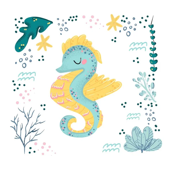 Seahorse Mignon Gribouillage Dessiné Main Illustration Vectorielle Plate Vecteur Animal — Image vectorielle