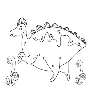 Çocuklar için sevimli dinozor karakterinin vektör çizimi, boyama sayfası çocukları, doodle dino