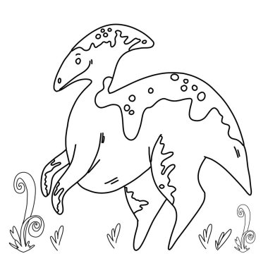 Çocuklar için sevimli dinozor karakterinin vektör çizimi, boyama sayfası çocukları, doodle dino