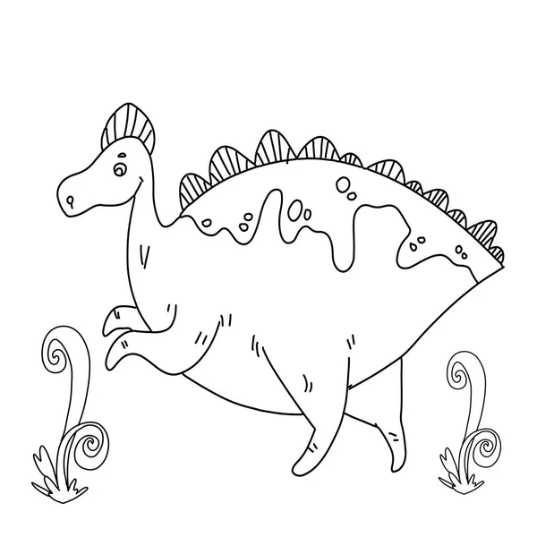 Illustrazione vettoriale del simpatico personaggio dei dinosauri dei cartoni animati per bambini, colorare i bambini, doodle dino — Vettoriale Stock