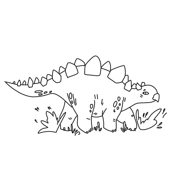 Vektor ilustrasi lucu kartun dinosaurus karakter untuk anak-anak, mewarnai halaman anak-anak, corat-coret dino - Stok Vektor