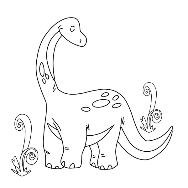 Ilustración vectorial del carácter lindo del dinosaurio de la historieta para los niños, niños de la página para colorear, doodle dino — Vector de stock