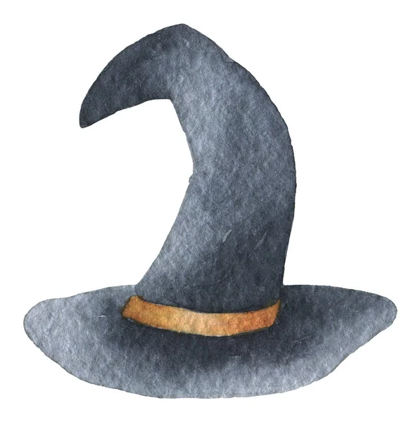 Черная шляпа с оранжево-красной лентой. Счастливого Хэллоуина. Ручной рисунок акварели изолированные клип графические элементы для творческого дизайна, распечатываемый декор . — стоковое фото