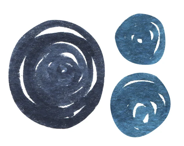 水彩画の抽象的な背景ブラシストロークは、青い色のグラデーションを円。創造的なデザインと印刷可能な装飾のための白い背景クリップアートグラフィック要素に手描き水彩画. — ストック写真