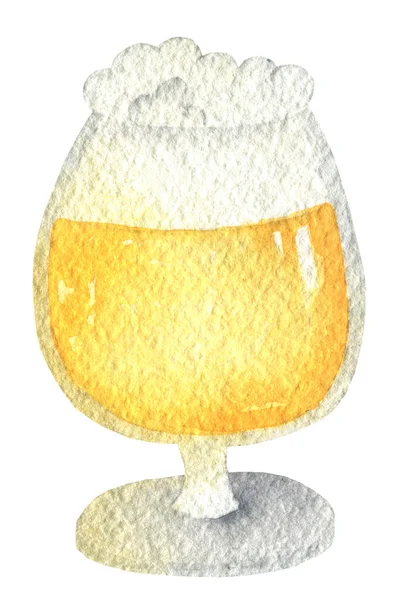 Oktoberfest cerveja âmbar em um copo em uma perna curta com um boné de espuma. Mão desenhada aquarela pintura no fundo branco clip arte elementos gráficos para design criativo e decoração para impressão . — Fotografia de Stock