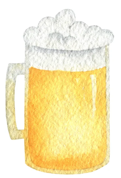 Oktoberfest cerveja âmbar em uma caneca com uma tampa de espuma. Mão desenhada aquarela pintura no fundo branco clip arte elementos gráficos para design criativo e decoração para impressão . — Fotografia de Stock