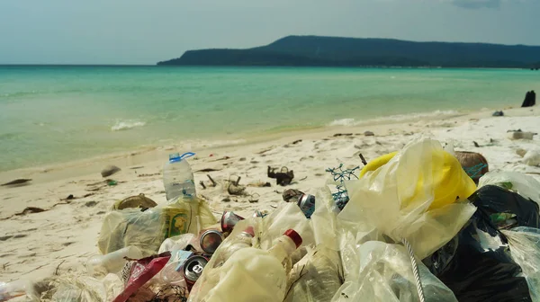 Une Poubelle Sur Une Plage Koh Rong Island Cambodge — Photo