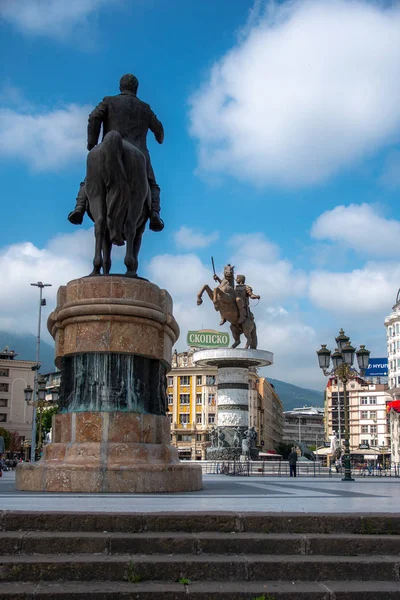 Praça Principal Skopje Capital República Macedônia Norte — Fotografia de Stock