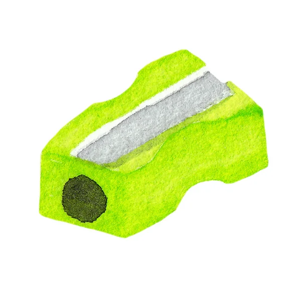 Illustration aquarelle de taille-crayon en plastique vert isolé sur fond blanc — Photo