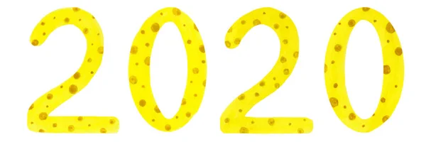 Watercolor illustration of 2020 cheese style numerals — Stock Photo, Image
