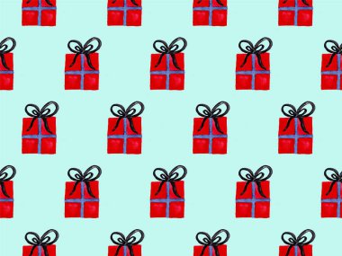 Kırmızı sarılı noel hediye kutuları ile dikişsiz suluboya deseni