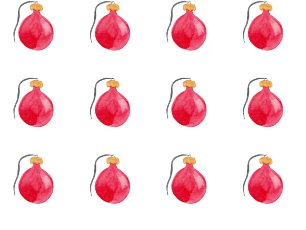 Bezszwowy wzór akwareli z czerwonymi ornamentami świątecznymi — Zdjęcie stockowe