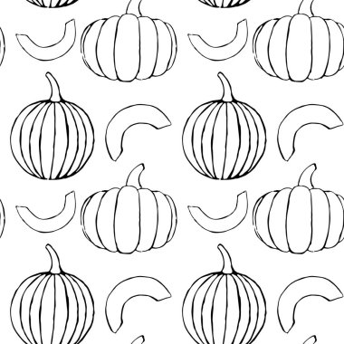 El çizilmiş anahat kabaklar ile vektör dikişsiz desen