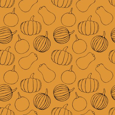 El çizilmiş anahat kabaklar ile vektör dikişsiz desen
