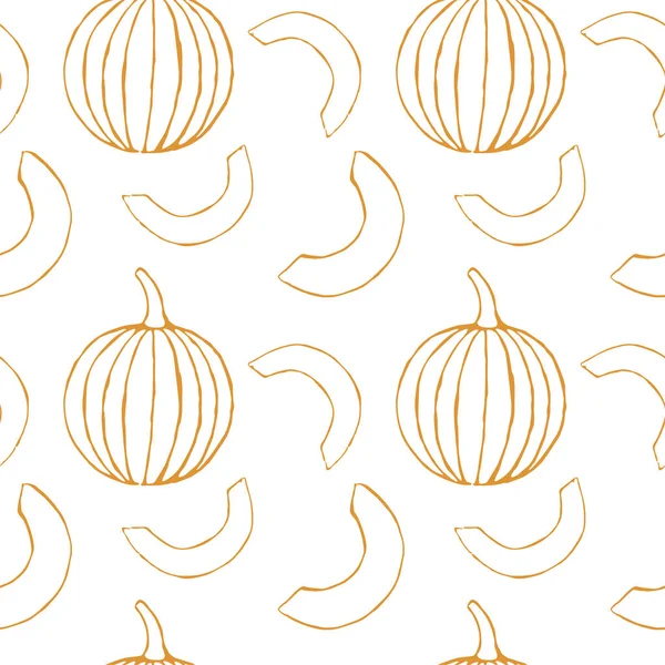 Vector seamless pattern with hand drawn outline pumpkins — Stock Vector