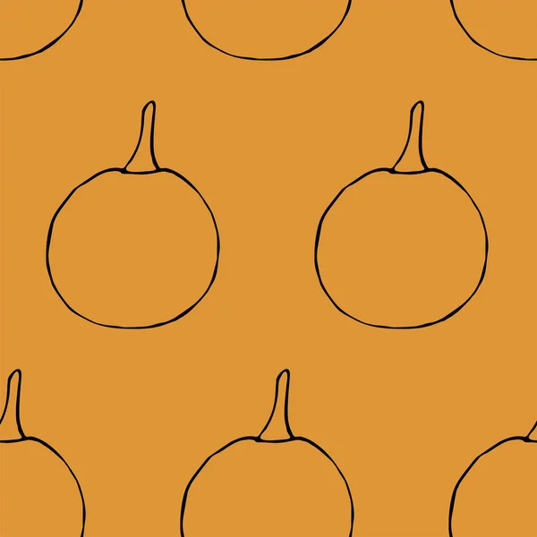Vector seamless pattern with hand drawn outline pumpkins — Stock Vector